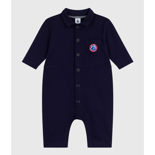 Babies' long, plain overall-style cotton playsuit