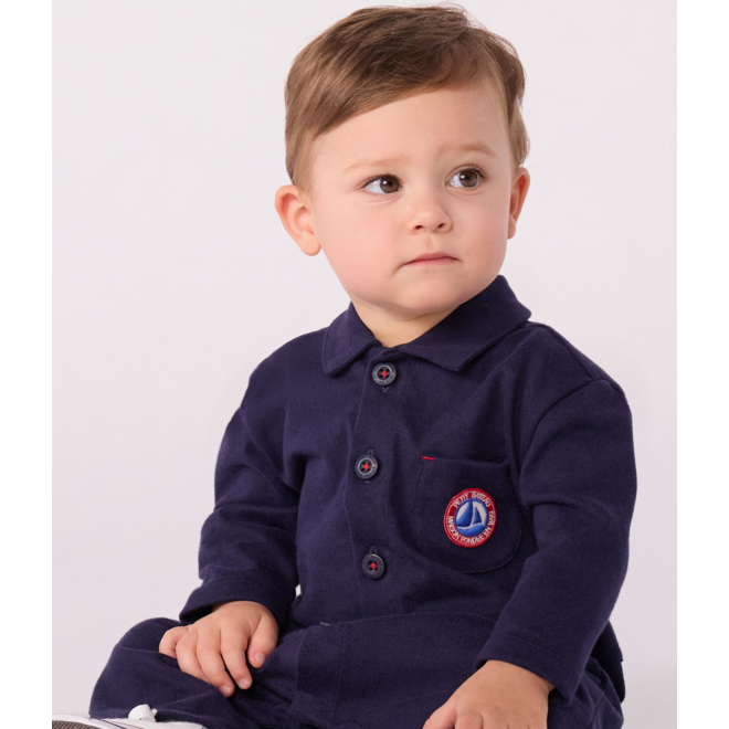 Babies' long, plain overall-style cotton playsuit