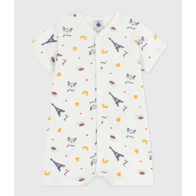 Babies' paris print cotton playsuit with a collar