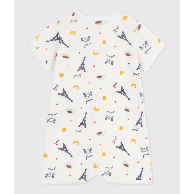 Babies' paris print cotton playsuit with a collar