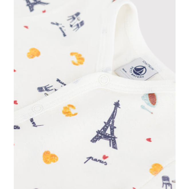 Babies' paris print cotton playsuit with a collar