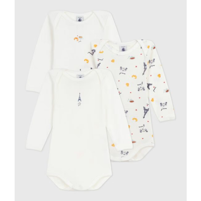 Pack of babies' long-sleeved paris-print cotton bodies