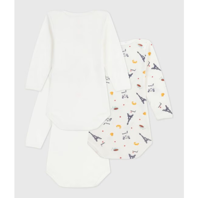 Pack of babies' long-sleeved paris-print cotton bodies