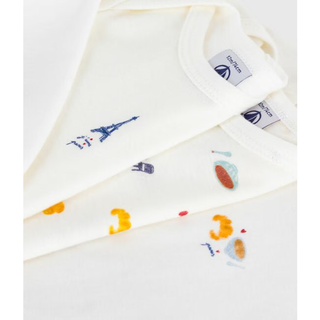 Pack of babies' long-sleeved paris-print cotton bodies