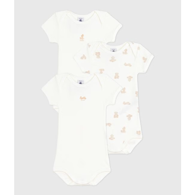 Pack of babies' short-sleeved bear-print cotton bodies