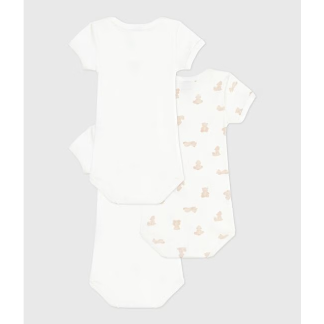 Pack of babies' short-sleeved bear-print cotton bodies