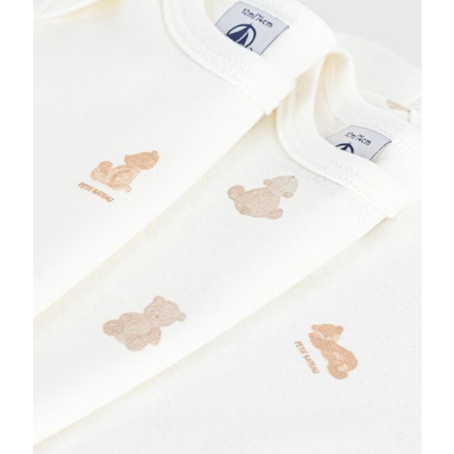 Pack of babies' short-sleeved bear-print cotton bodies