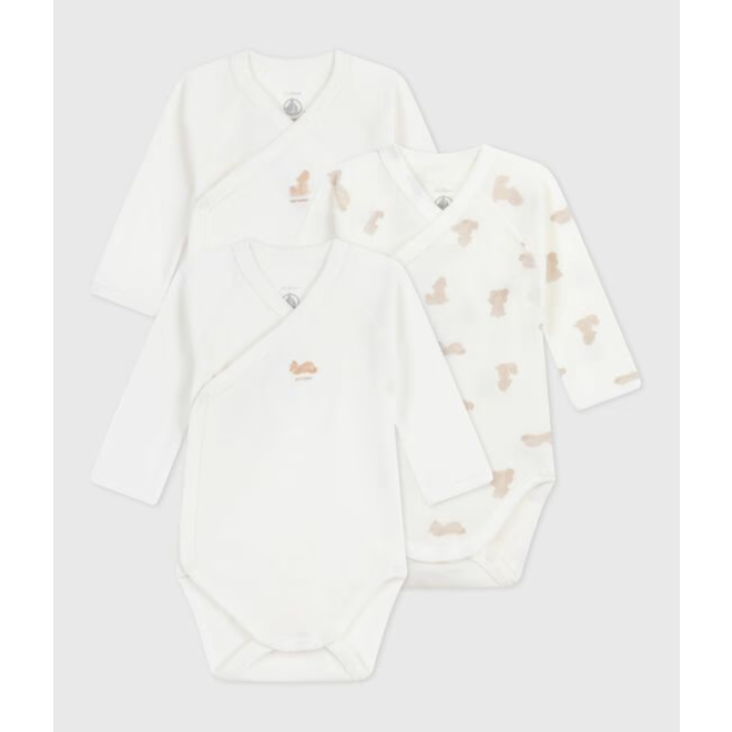 Pack of babies' long-sleeved printed cotton wrapover bodies