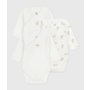 Pack of babies' long-sleeved printed cotton wrapover bodies