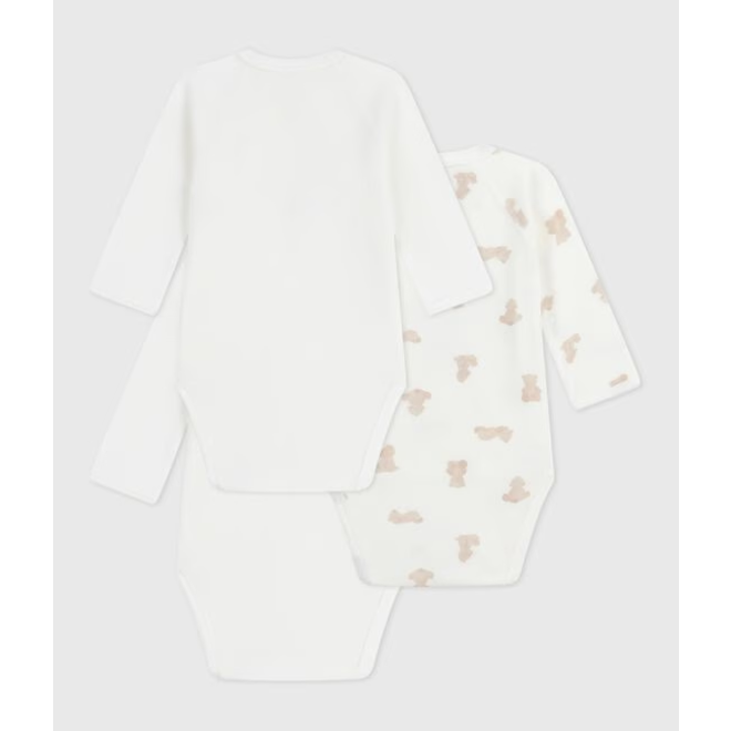 Pack of babies' long-sleeved printed cotton wrapover bodies