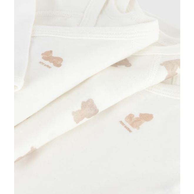 Pack of babies' long-sleeved printed cotton wrapover bodies
