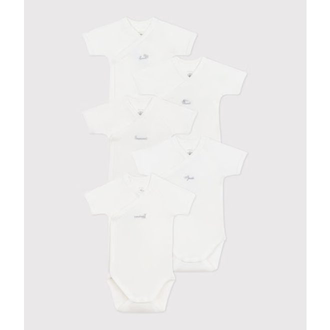 Babies' short-sleeved wrapover cotton bodysuits - 5-pack