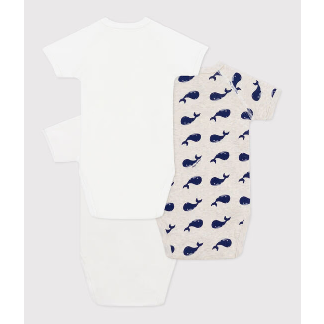 Babies' short-sleeved printed cotton wrapover bodies - 3-pack