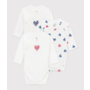 Babies' long-sleeved wrapover stripy heart pattern cotton bodysuits - 3-pack