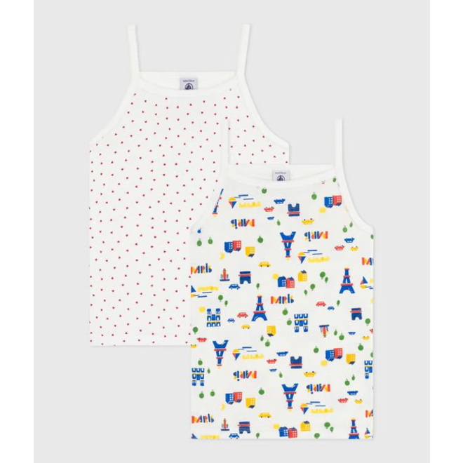 Pack of children's strappy paris-print cotton vests