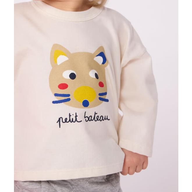 Babies' long-sleeved t-shirt with a cat design