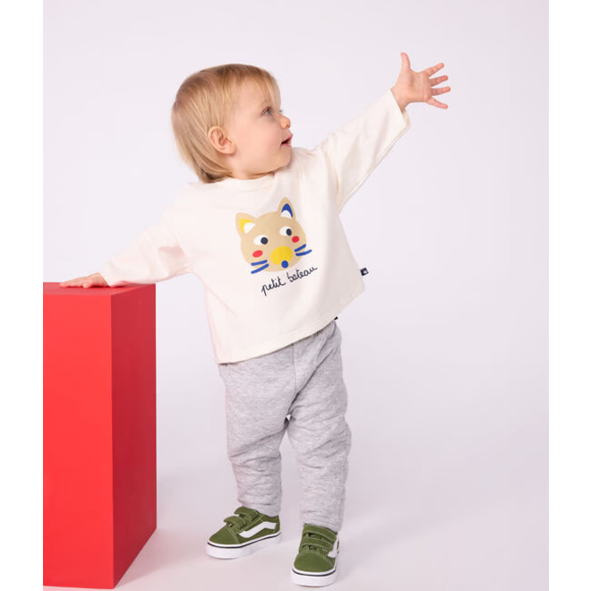 Babies' long-sleeved t-shirt with a cat design