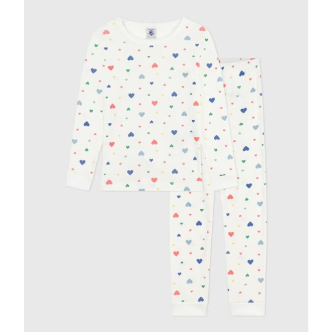 Children's pyjamas in cotton with a heart print and snug-fitting legs