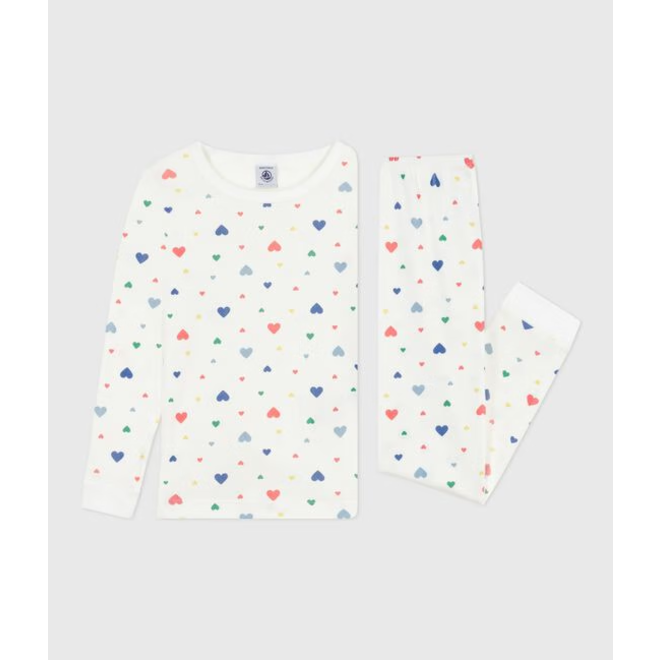 Children's pyjamas in cotton with a heart print and snug-fitting legs
