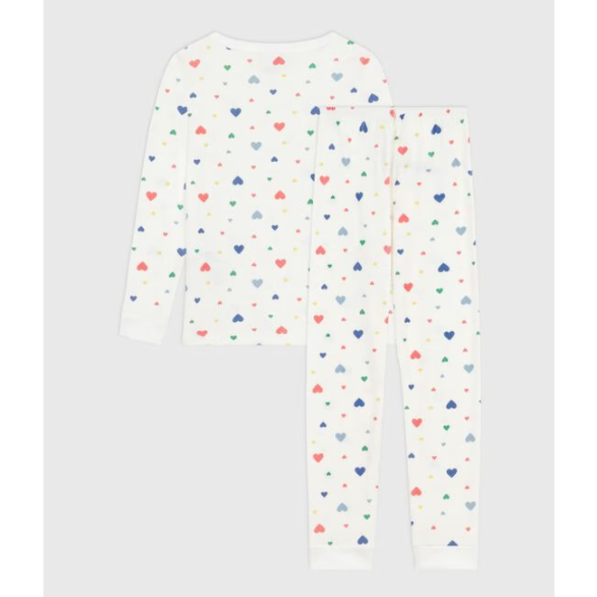 Children's pyjamas in cotton with a heart print and snug-fitting legs