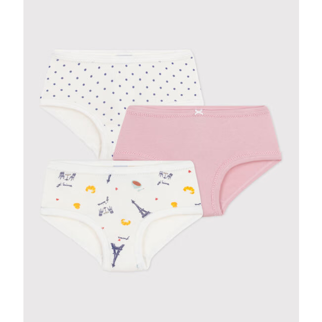 Pack of children's high-waisted paris-print cotton pants