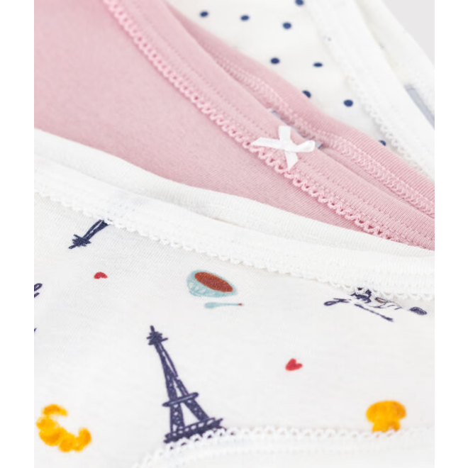 Pack of children's high-waisted paris-print cotton pants