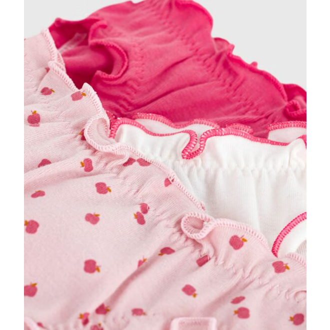 Pack of children's frilly apple-print cotton pants