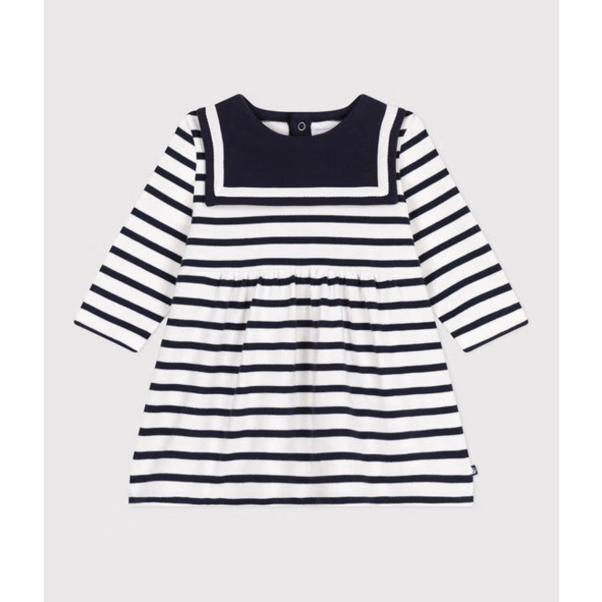 Babies' breton stripe dress in thick cotton with long sleeves