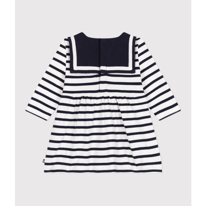 Babies' breton stripe dress in thick cotton with long sleeves