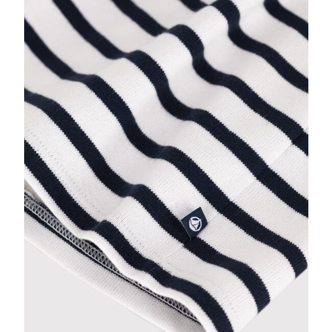 Babies' breton stripe dress in thick cotton with long sleeves