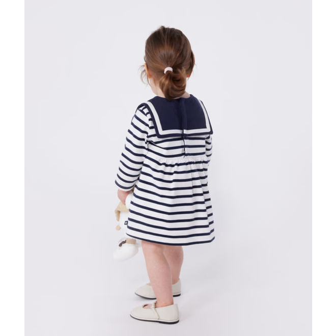 Babies' breton stripe dress in thick cotton with long sleeves