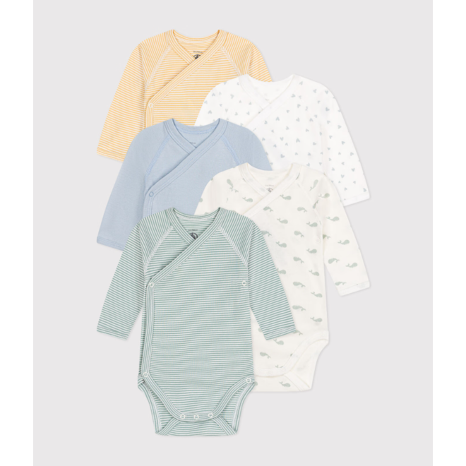 Babies' long-sleeved wrapover c cotton bodysuits - 5-Pack