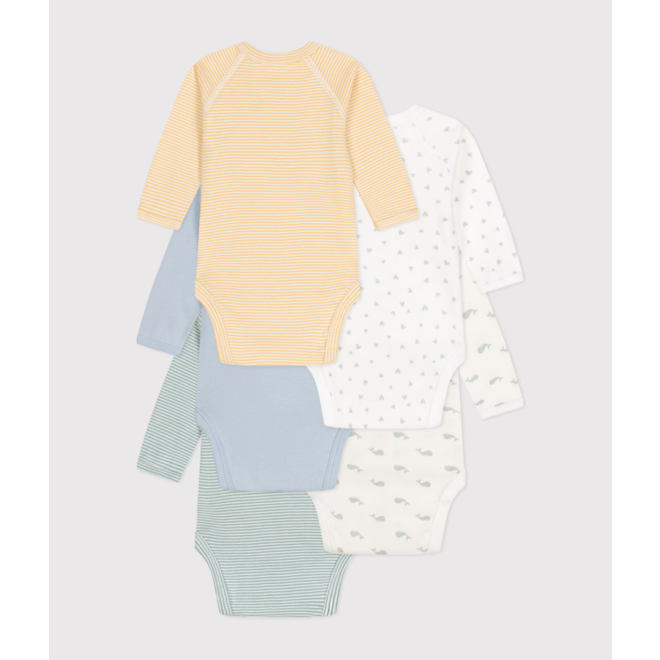 Babies' long-sleeved wrapover c cotton bodysuits - 5-Pack