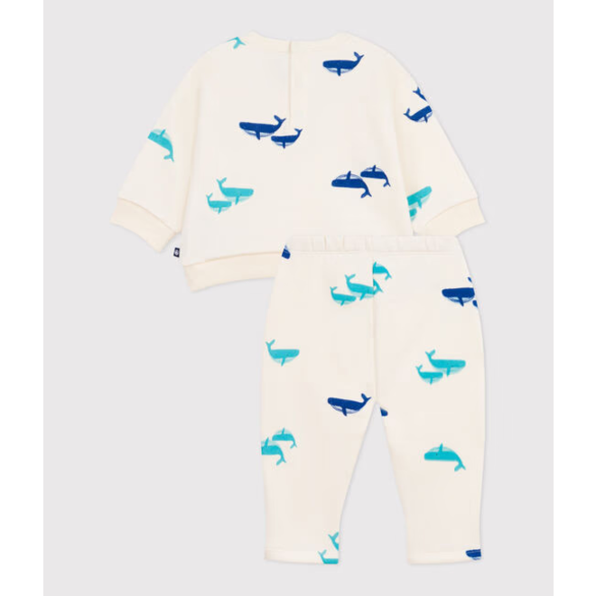 Babies' sweatshirt and trousers set in whale-print cotton