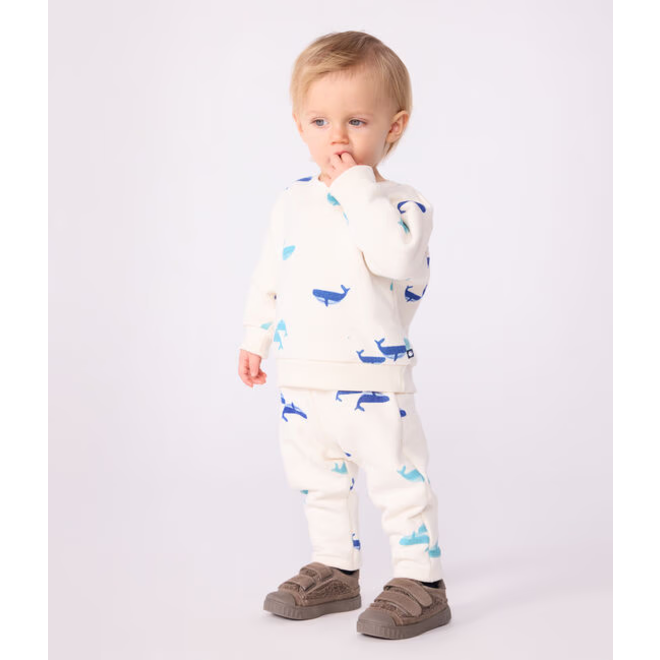 Babies' sweatshirt and trousers set in whale-print cotton