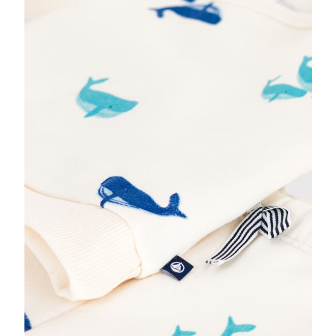 Babies' sweatshirt and trousers set in whale-print cotton
