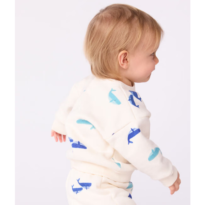 Babies' sweatshirt and trousers set in whale-print cotton