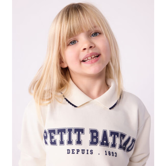 Children's printed cotton sweatshirt with a polo shirt collar