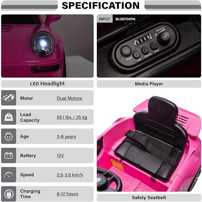 Porsche Licensed RUF 911 - 12V Electric Ride-On for Kids with LED Lights