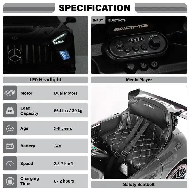 Licensed Mercedes-AMG GT3 24V Kids Ride-On Car with Remote & Leather Seat Green