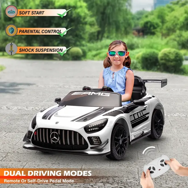Licensed Mercedes-AMG GT3 24V Kids Ride-On Car with Remote & Leather Seat Green