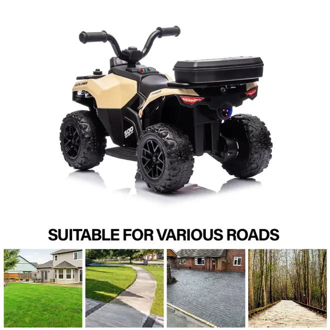 Explorer Quad UTV 6V Ride on Car 4-Wheeler Kids ATV with LED Lights and Music Khaki