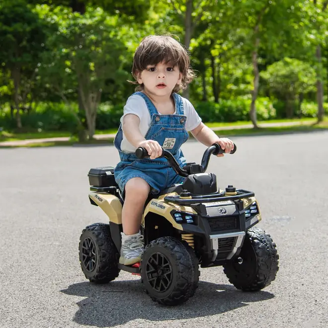 Explorer Quad UTV 6V Ride on Car 4-Wheeler Kids ATV with LED Lights and Music Khaki