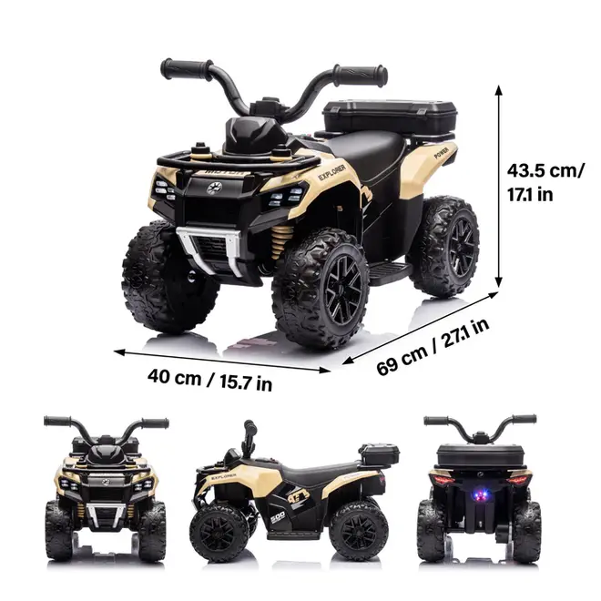 Explorer Quad UTV 6V Ride on Car 4-Wheeler Kids ATV with LED Lights and Music Khaki