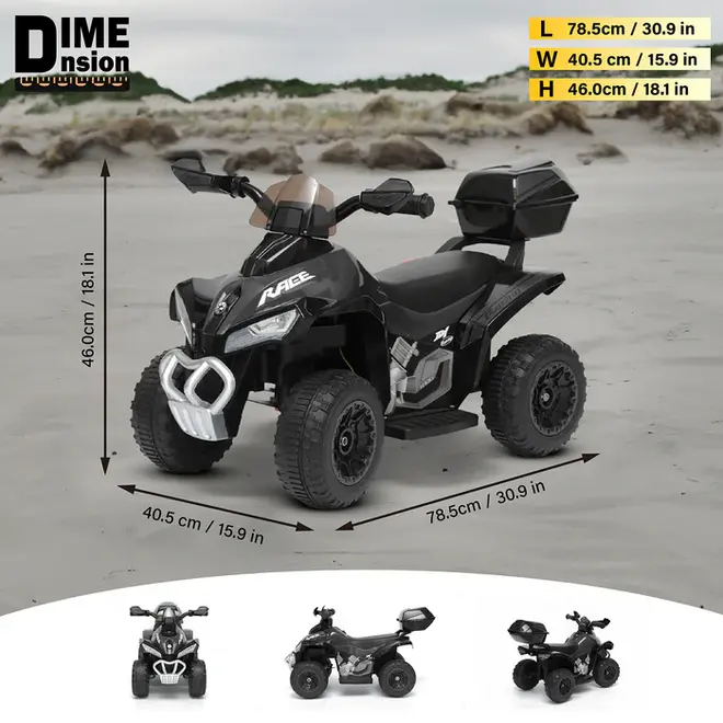 VOLTZ TOYS Kids Ride-On ATV Quad – 6V Battery Electric Four-Wheeler with LED Lights, Storage, 3KM/H, Ages 18+ Months Black