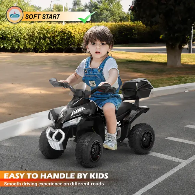 VOLTZ TOYS Kids Ride-On ATV Quad – 6V Battery Electric Four-Wheeler with LED Lights, Storage, 3KM/H, Ages 18+ Months Black