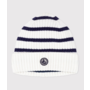 Children's stripy knitted beanie hat lined in polar fleece