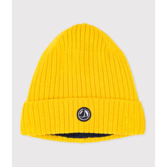 Children's knitted beanie hat lined in polar fleece Yellow