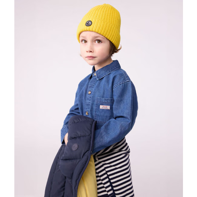 Children's knitted beanie hat lined in polar fleece Yellow