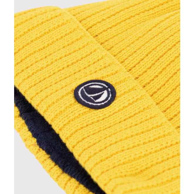 Children's knitted beanie hat lined in polar fleece Yellow